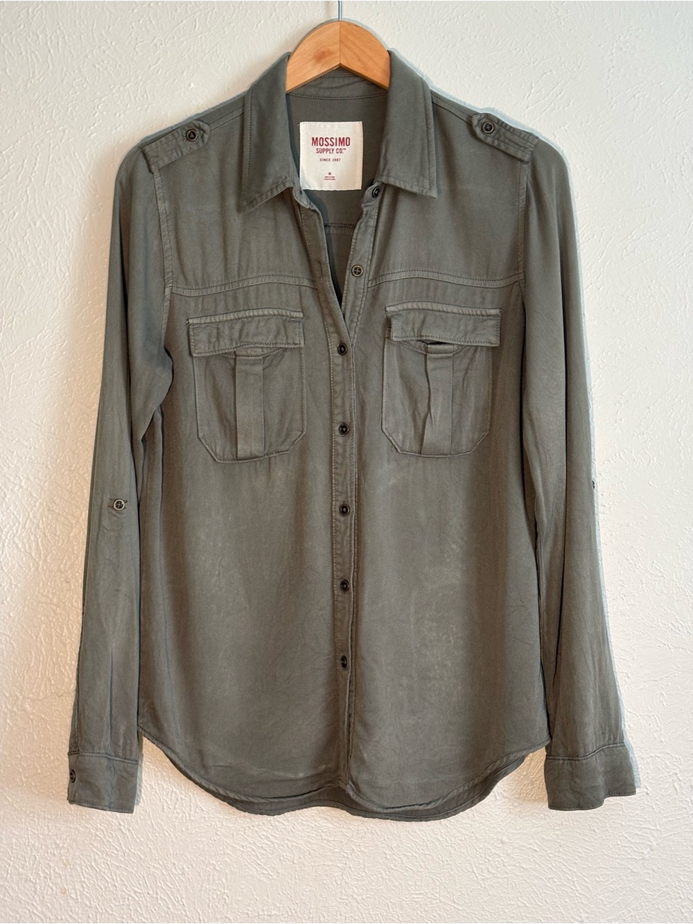 Mossimo Supply Co. Women's Olive Green Utility Button-Up Shirt, Sz-M